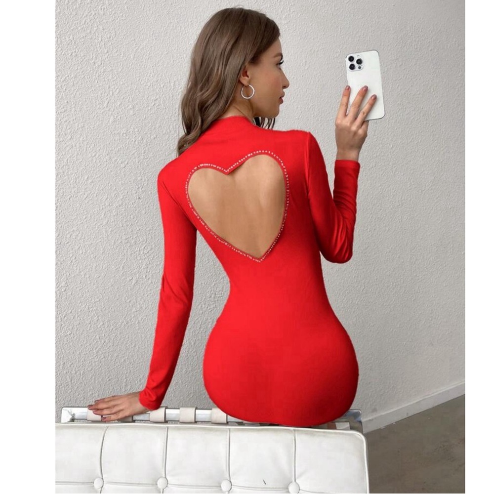 Heart Cutout Bodycon Mini Dress in Red